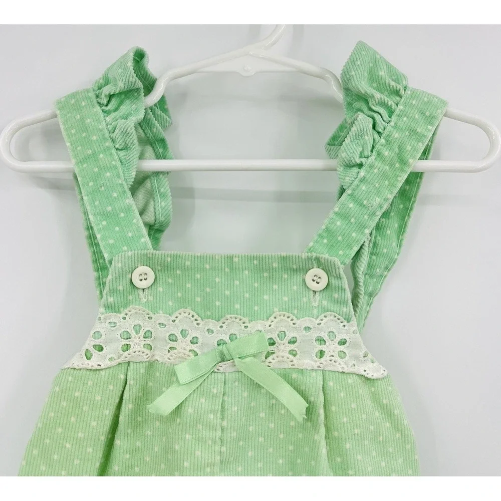 Vintage Healthtex Polka Dot Corduroy Overalls Size 3 Months Ruffles